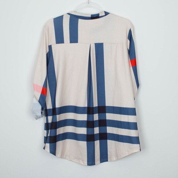 Moyabo Womens Mock Neck 1/2 Zip Pullover Top Size XL Roll Tab Sleeve Artsy - Picture 8 of 9